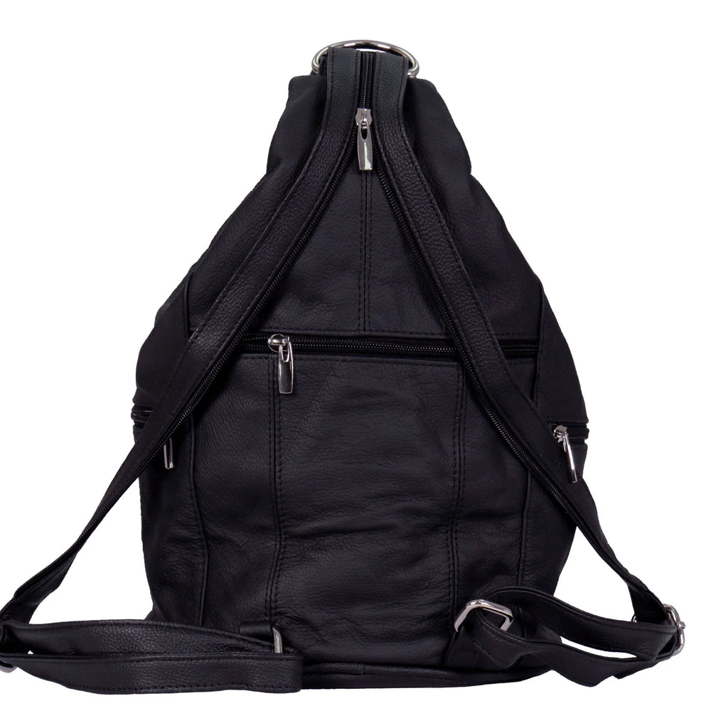 6 Pocket Leather Backpack Purse – Black