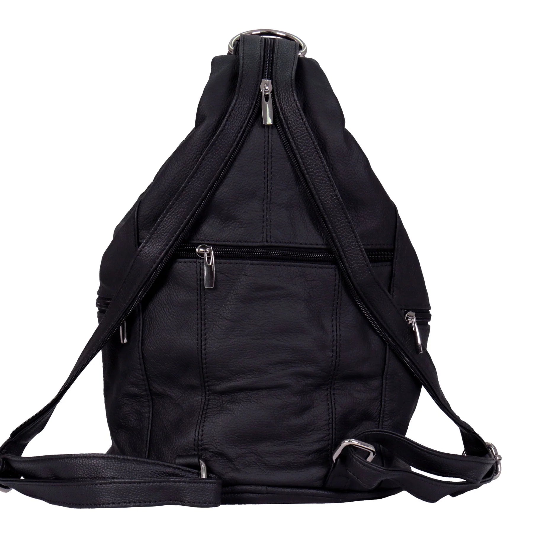 6 Pocket Leather Backpack Purse – Black