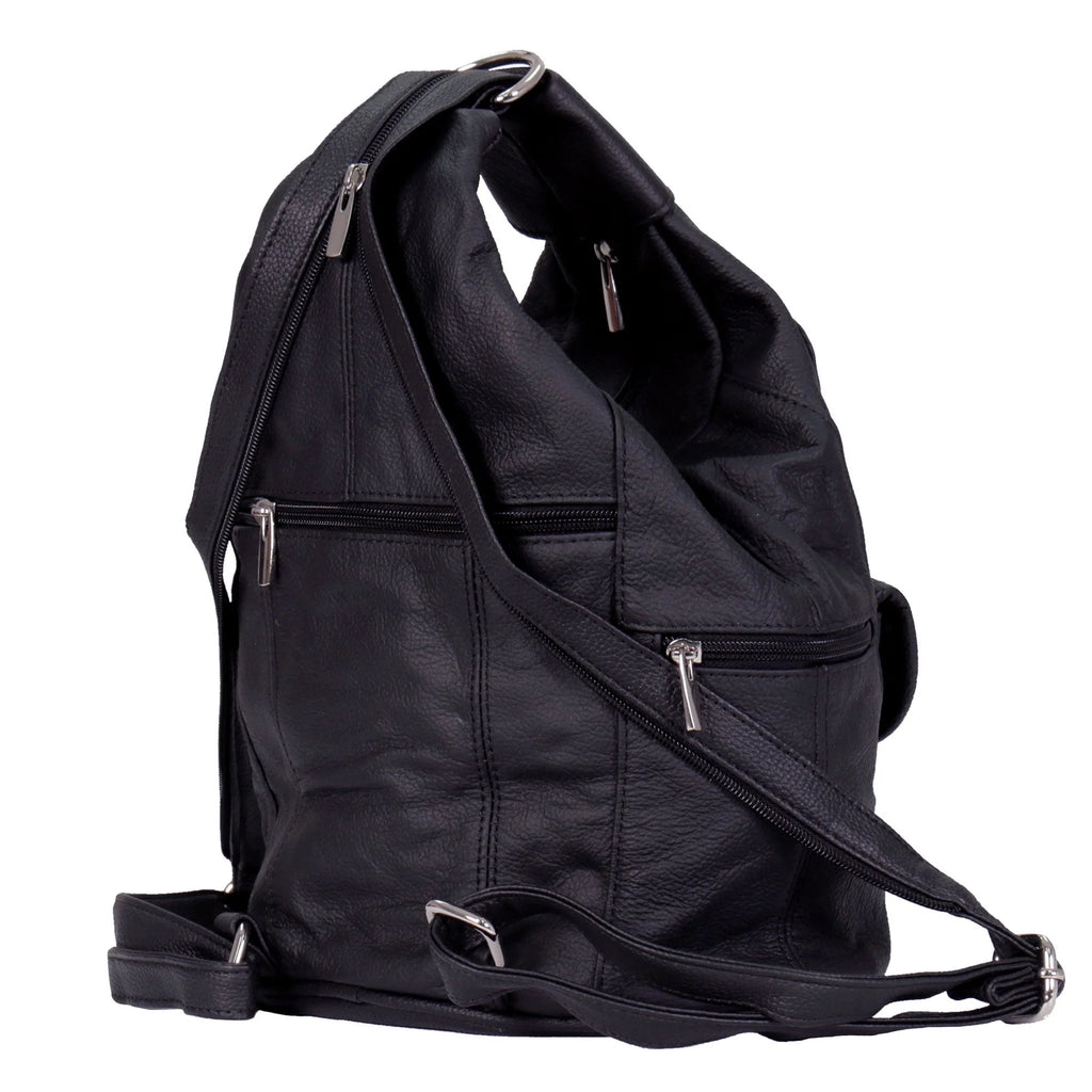 6 Pocket Leather Backpack Purse – Black