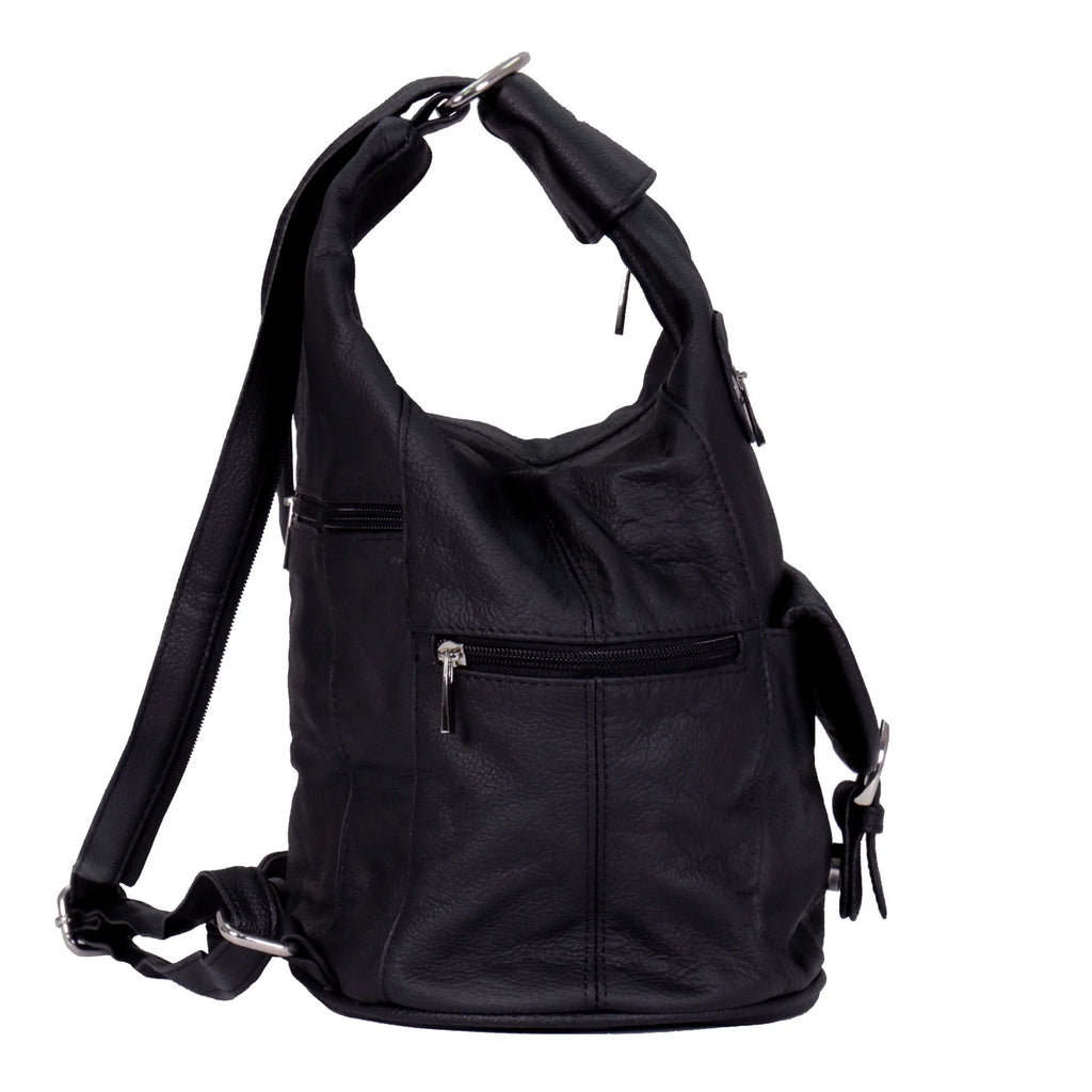 6 Pocket Leather Backpack Purse – Black