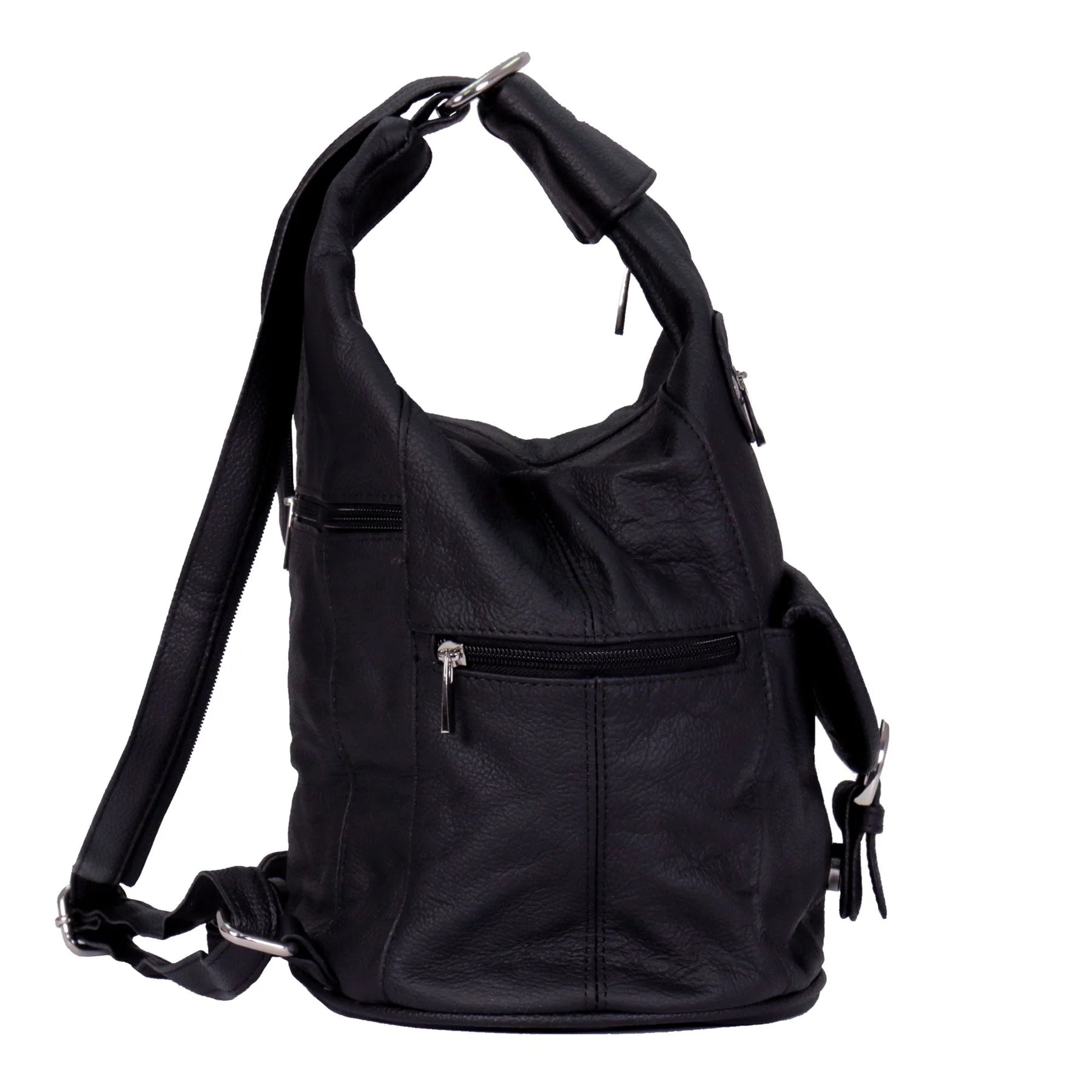 6 Pocket Leather Backpack Purse – Black