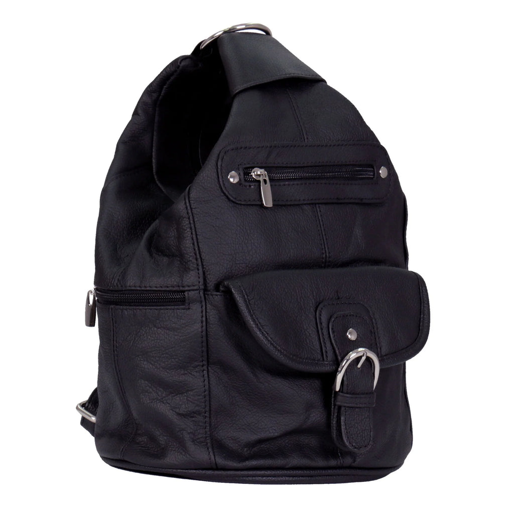 6 Pocket Leather Backpack Purse – Black