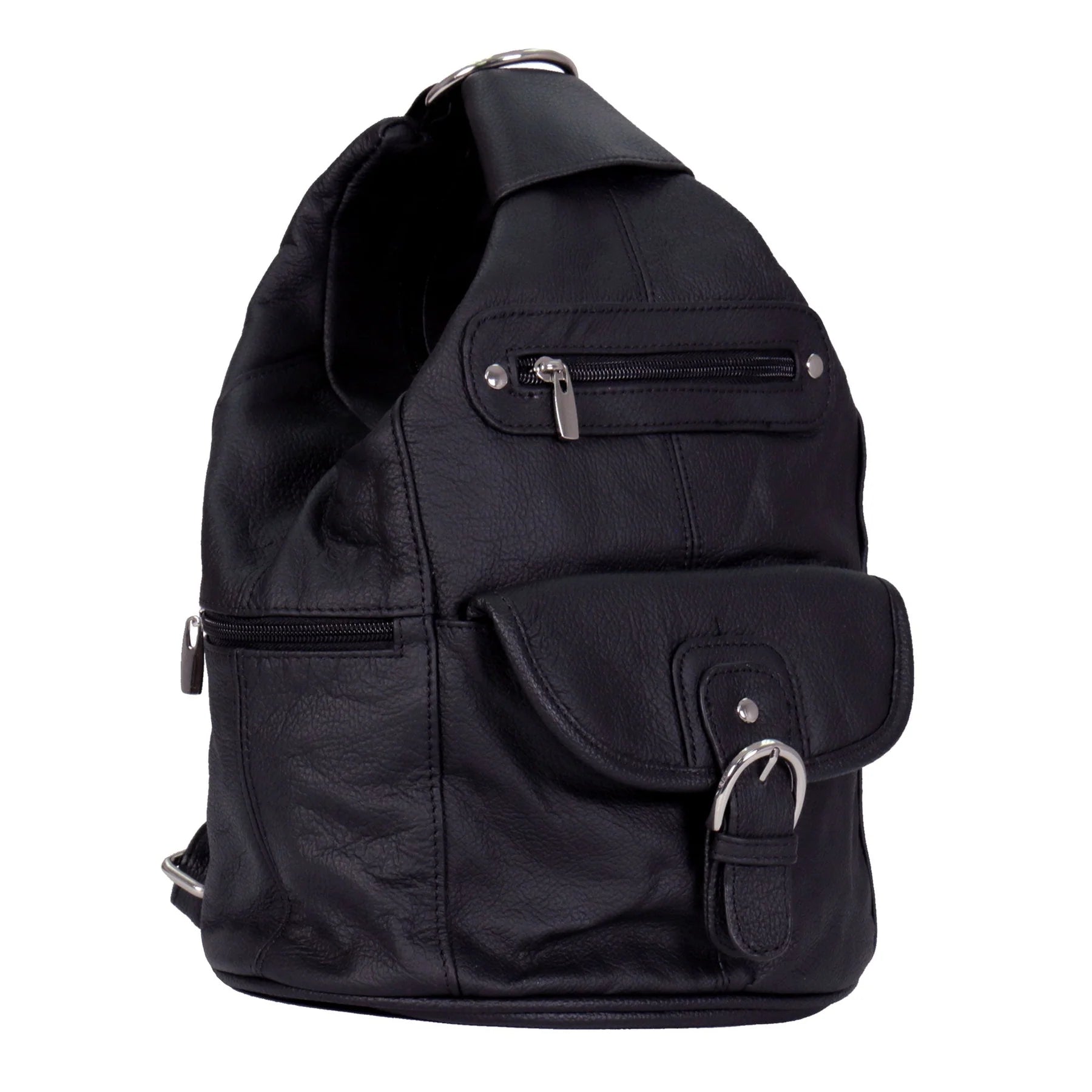 6 Pocket Leather Backpack Purse – Black