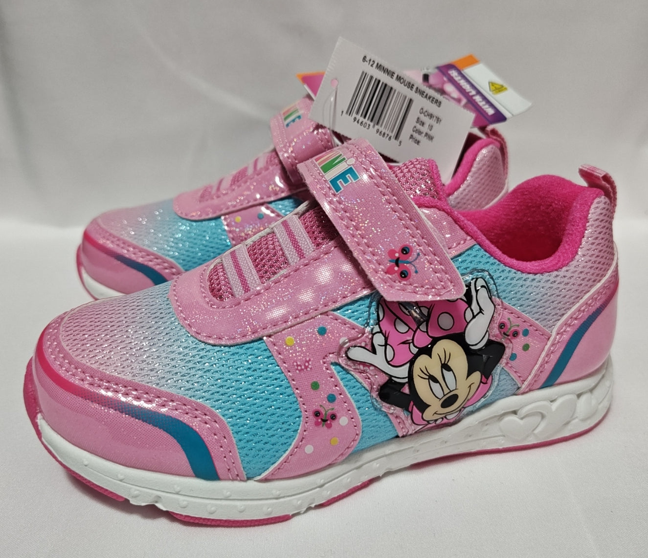 Disney Minnie Mouse Girls Light-Up Sneakers with Hook and Loop Closure CH91751
