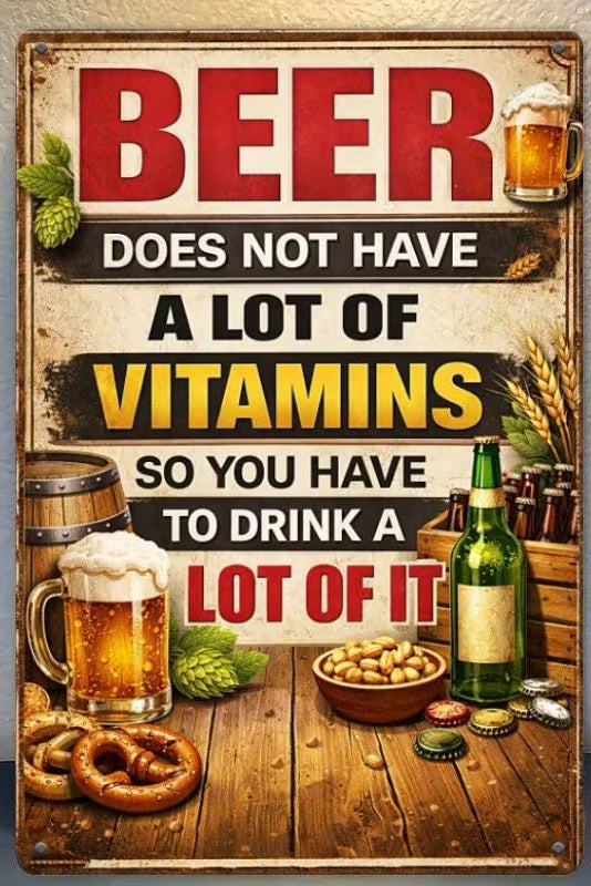 Metal beer sign.
