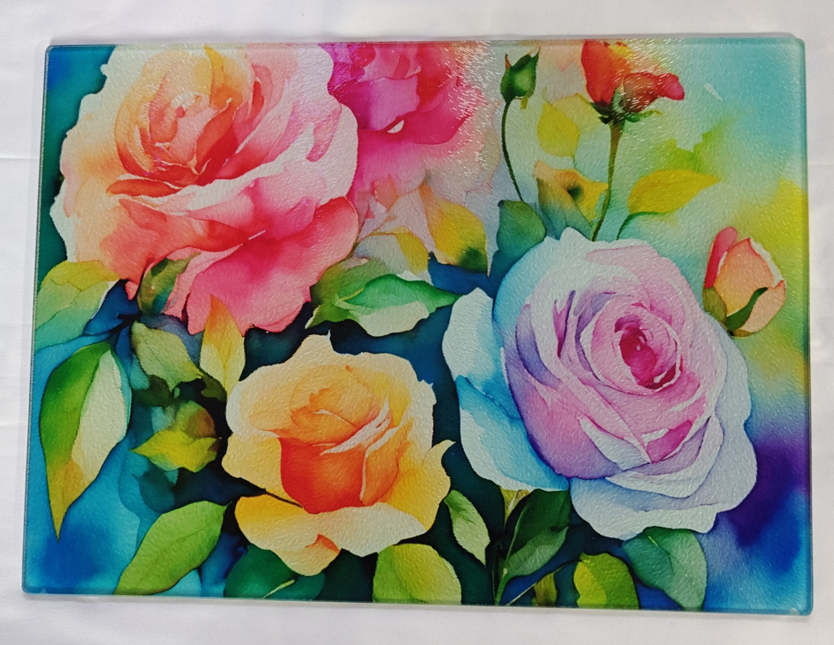 Roses in Watercolor Glass Cutting Board By Caroline's Treasures, Lg DAC1608LCB